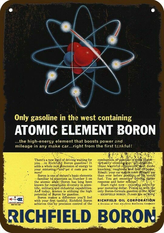 1966 RICHFIELD Atomic Element Boron Gas Vntg-Look DECORATIVE REPLICA METAL SIGN