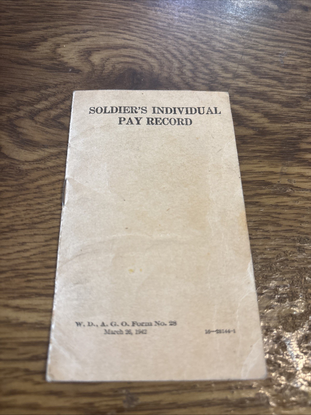 US Army Soldier\'s Individual Pay Record and Immunization Record  1942