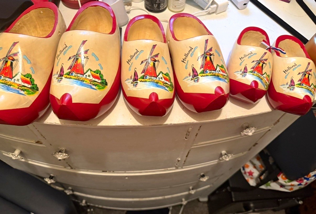 Holland Souvenir Wooden Clogs Shoes Windmill Design Lot, Multiple Pairs