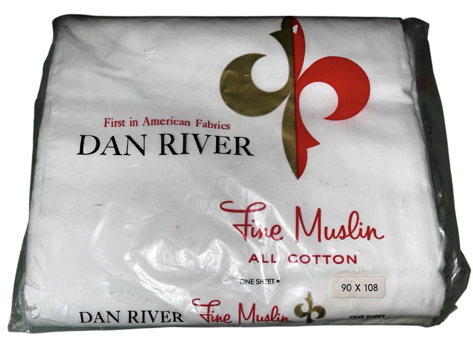 NOS Vintage Sheet White Dan River Fine Muslin 90 x 108 All Cotton Made in USA