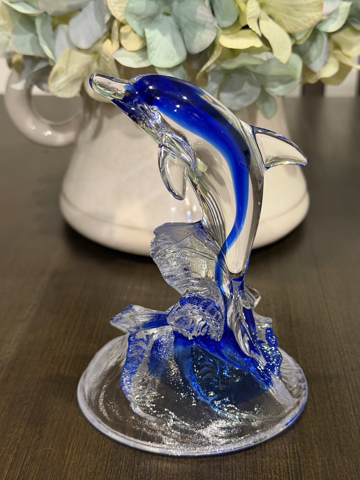 Vtg Cristal d’Arques 24% Lead Crystal Leaping Dolphin Figurine Cobalt Blue Wave