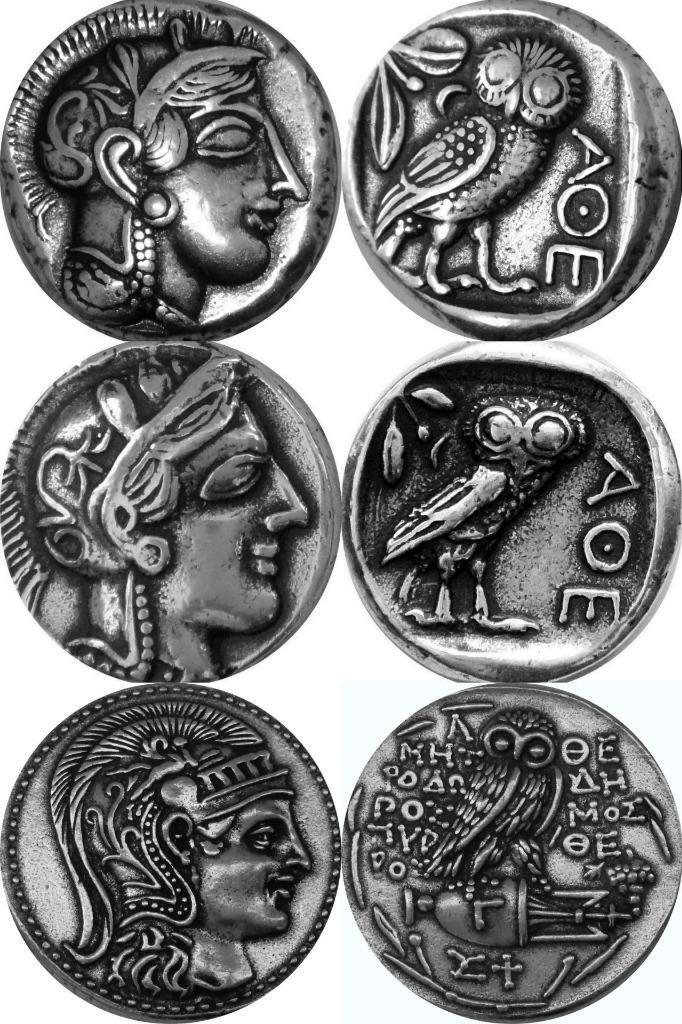 Athena/Owl, 3 Versions of These Famous Greek Coins REPLICA REPRODUCTION COINS