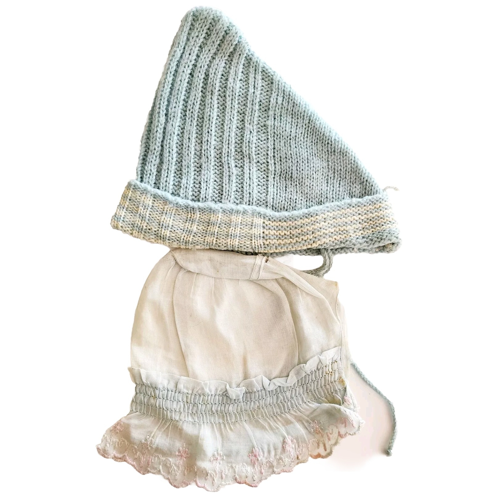 C1940s-60s Baby Hat And Bonnet Handmade MCM Baby Blue Antique Clothing E84