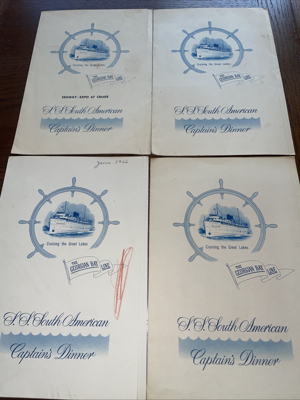 SS South American Great Lakes Georgian Bay line menus ‘65-‘67
