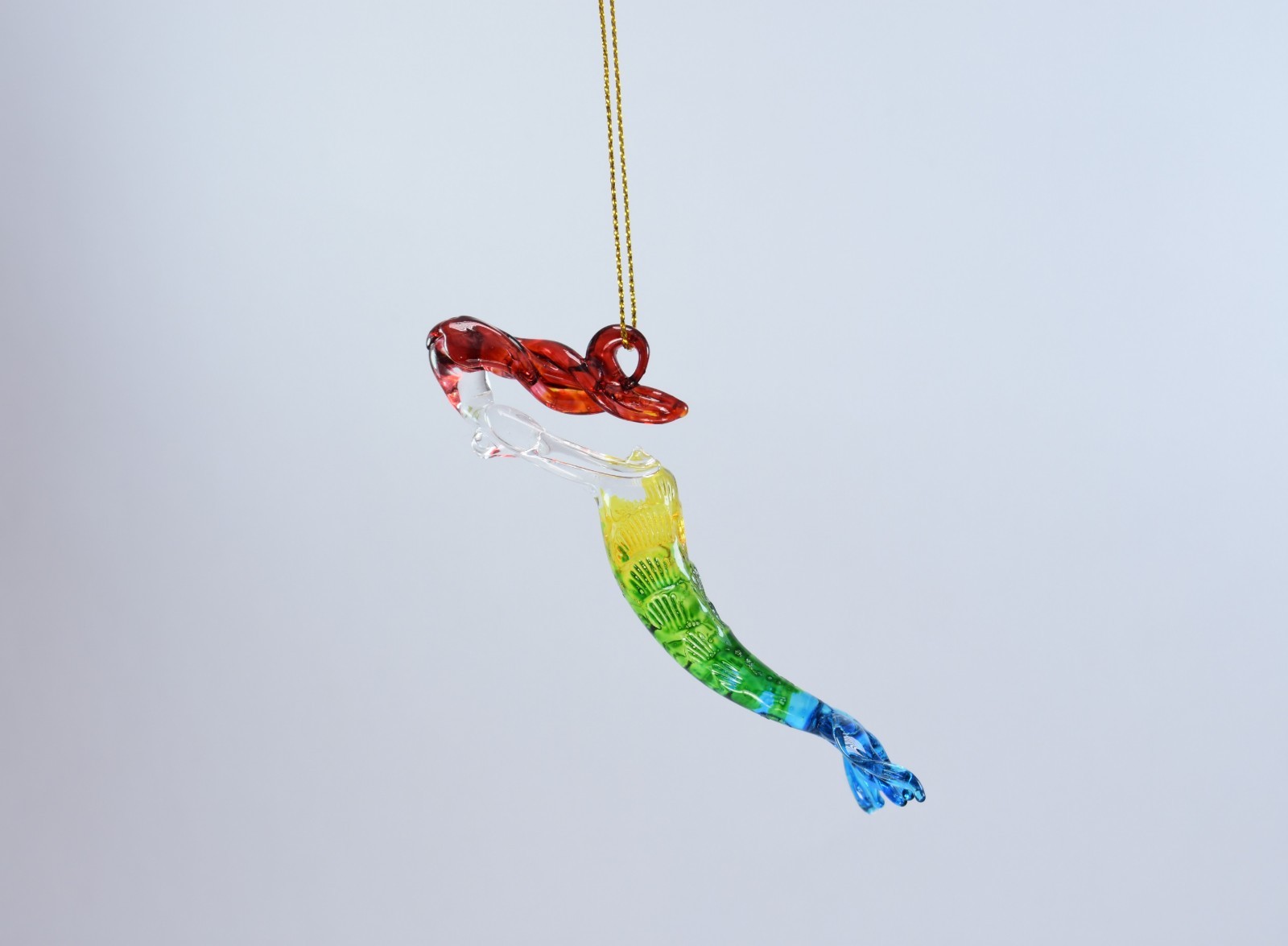 Hanging Mermaid Red Hair Figurine of Blown Glass Crystal