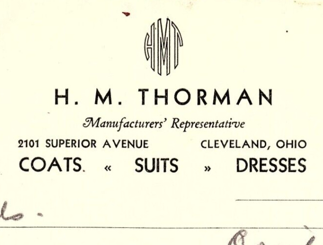 1939 H.M. THORMAN COATS SUITS DRESSES CLEVELAND OHIO BILLHEAD INVOICE Z587