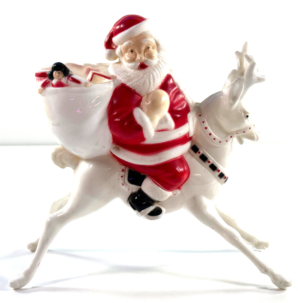 RARE vtg Rosbro Rosen Christmas Santa Claus on Reindeer Candy Container NICE