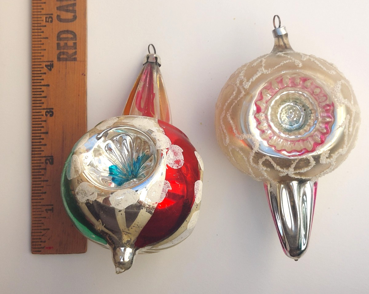 2 VTG Poland Germany Indent DROP Glass Christmas Ornaments
