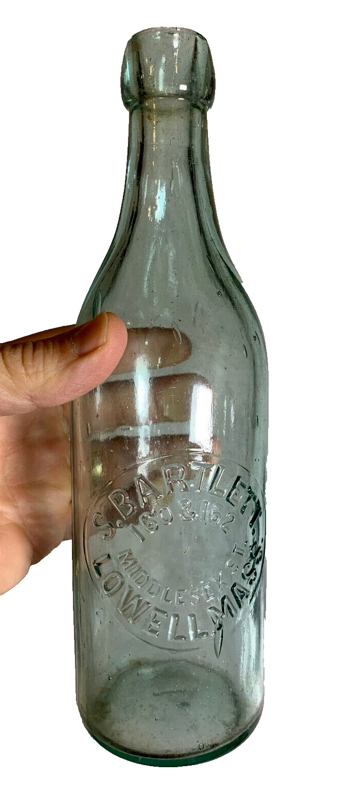 Antique Embossed Blobtop Blob Top Beer Bottle S Bartlett Lowell Massachusetts 