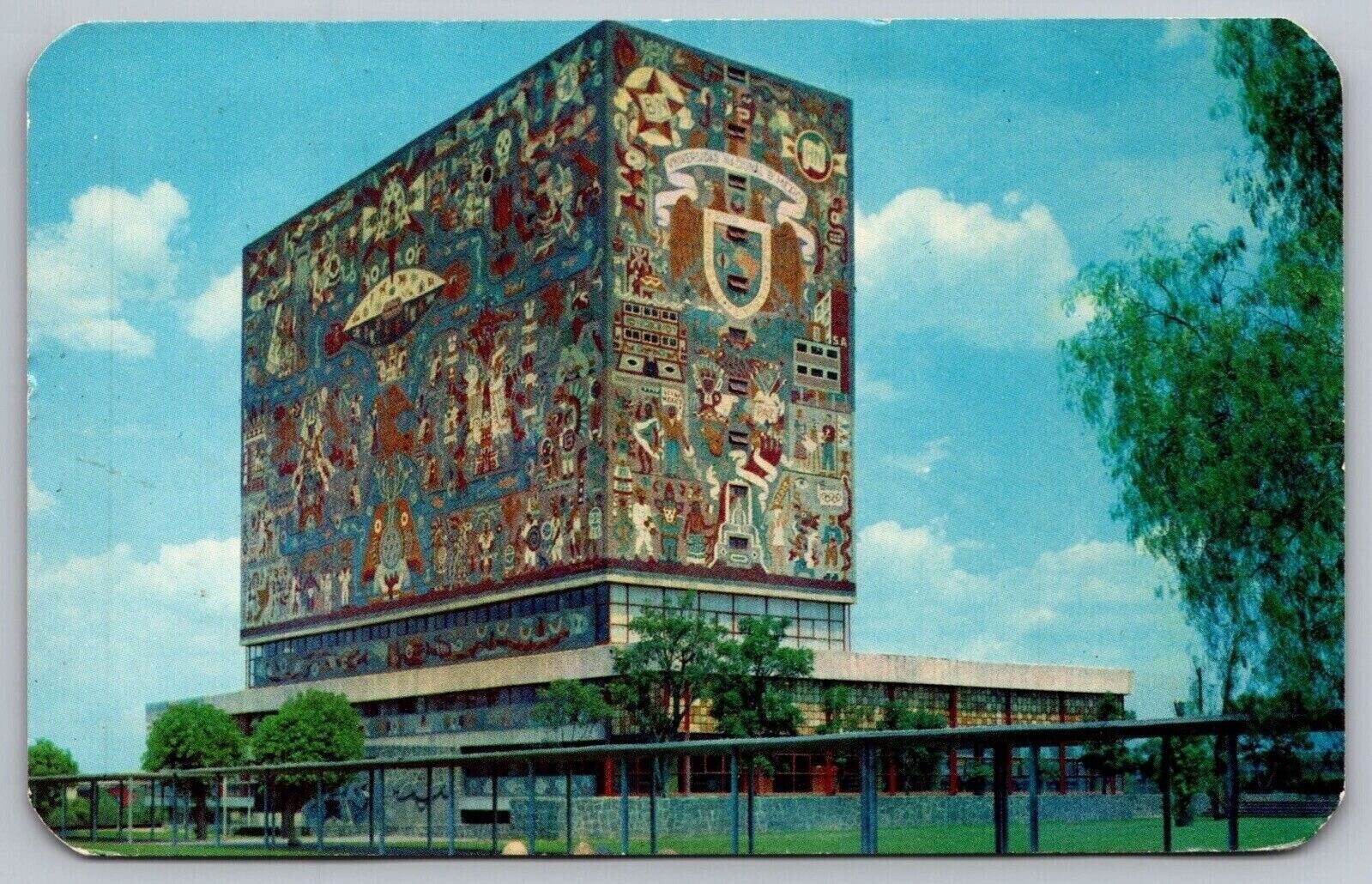 Mexico City Mexico City University Library Walls Chrome Cancel WOB Postcard
