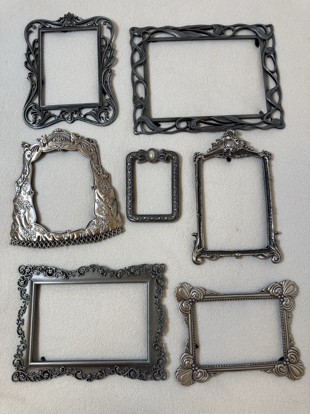 Vtg Lot of 7 Ornate Silver Tone Metal Frames Gallery Wall Switch Surround Decor