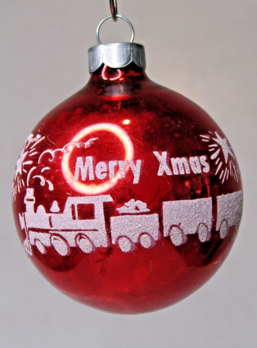 VTG pre WWII Glass Pictured Choo-Choo TOY TRAIN BALL Christmas Ornament Franke R