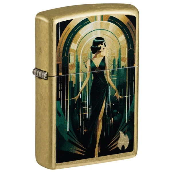 Zippo 47435, Fancy 1920's Flapper Design, Street Brass Finish Lighter, NEW