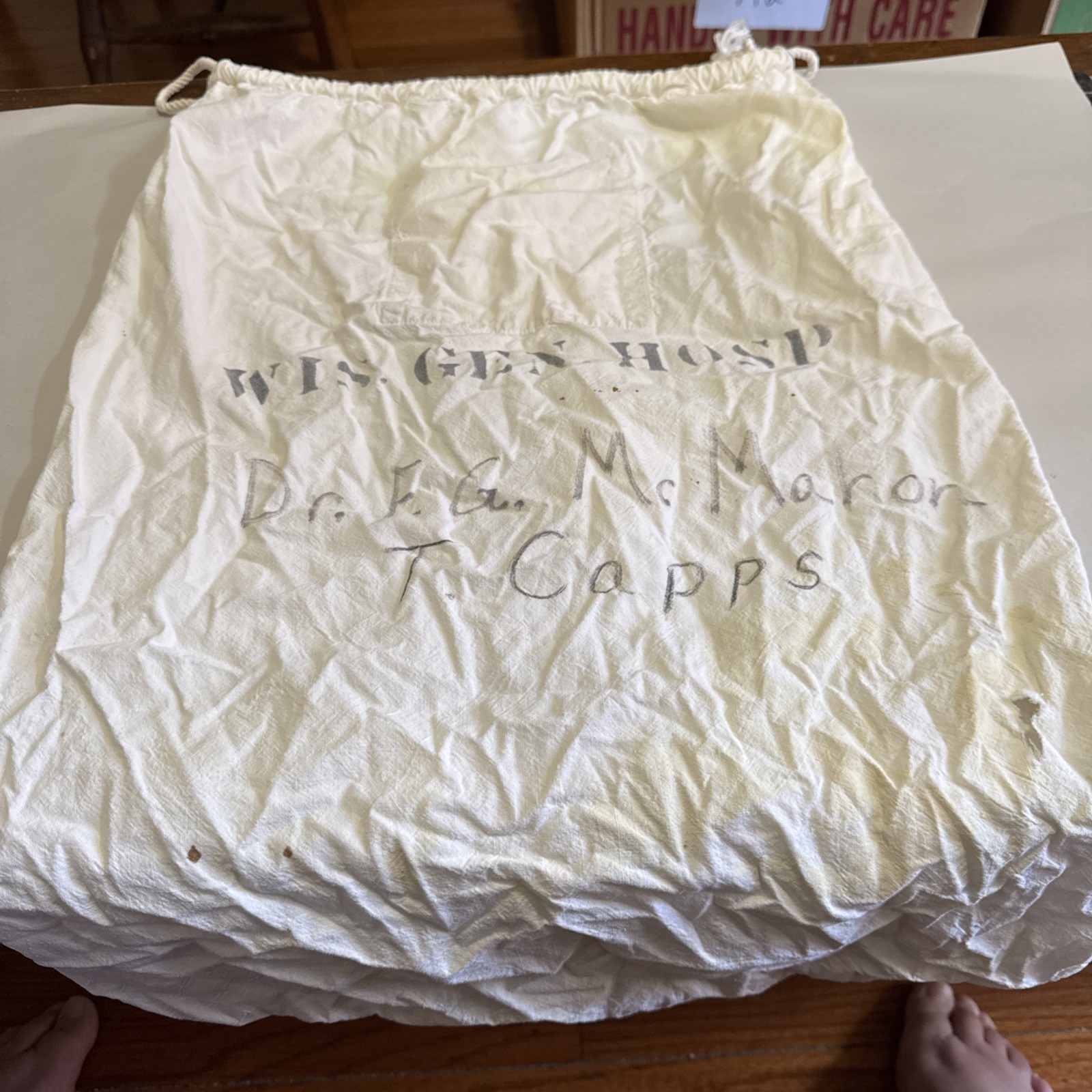 Vintage Stenciled Laundry Bag Hospital Stensil Bag 17”x 24”. (M3)