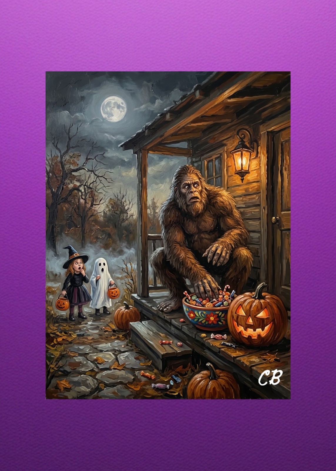 Bigfoot Halloween ACEO | Sasquatch Candy Folk Art | Trick or Treat Horror Card