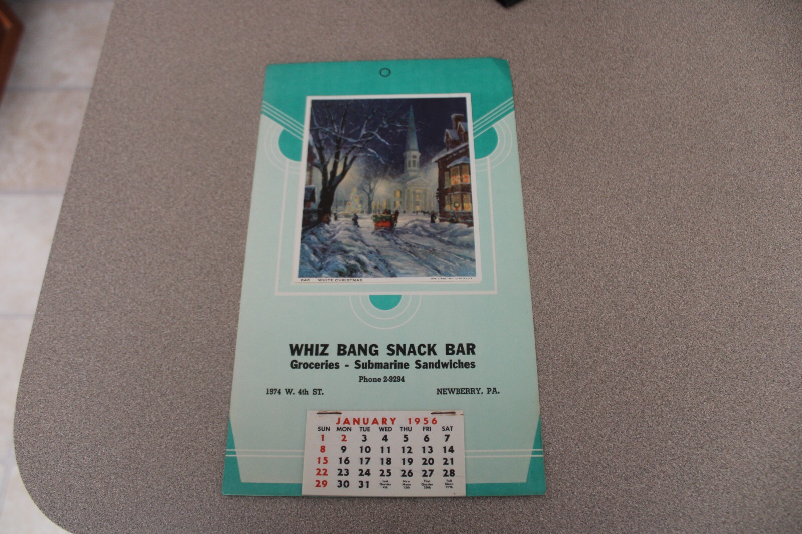 NOS Vintage 1956 Advertising Calendar WHIZ BANG SNACK BAR Newberry, PA