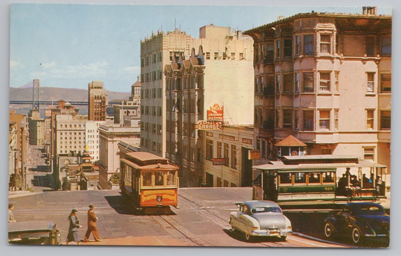 Vintage San Francisco Cable Cars California & Powell Sts. Oakland Bay Bridge