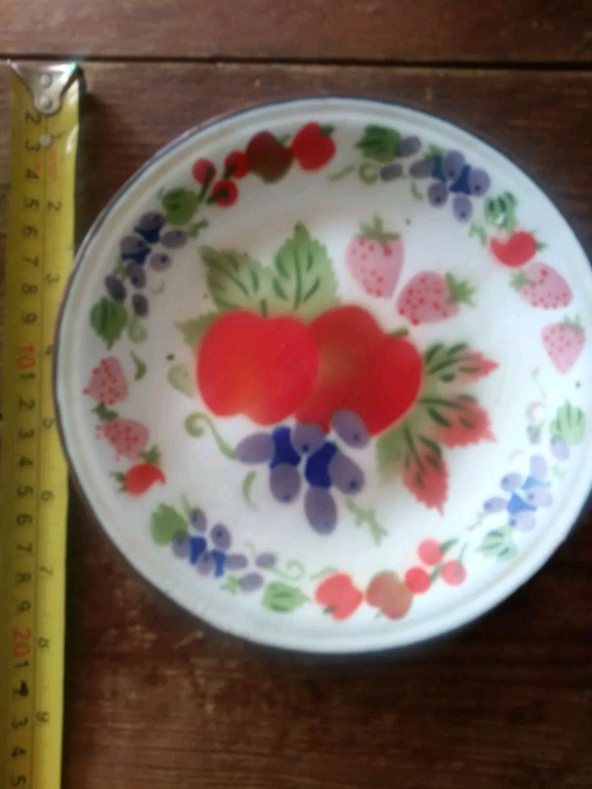 Small enamel fruit plate apples strawberries grapes kitchen enamelware chic Small enamel fruit plate apples strawberries grapes kitchen enamelware chic