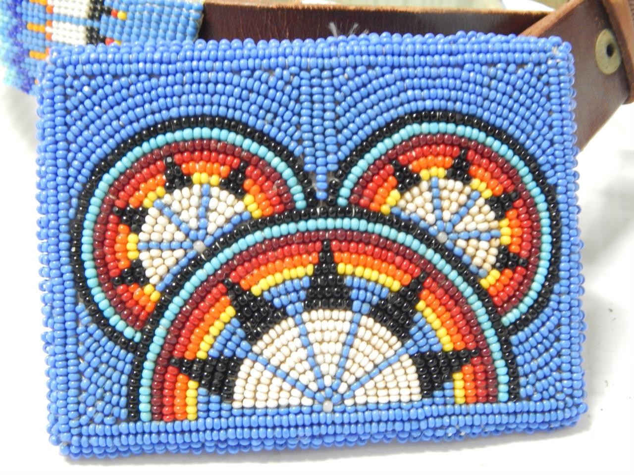 VINTAGE MONTANA NO. CHEYENNE PLAINS INDIAN PICTORIAL BEADED BELT + BUCKLE -MINT