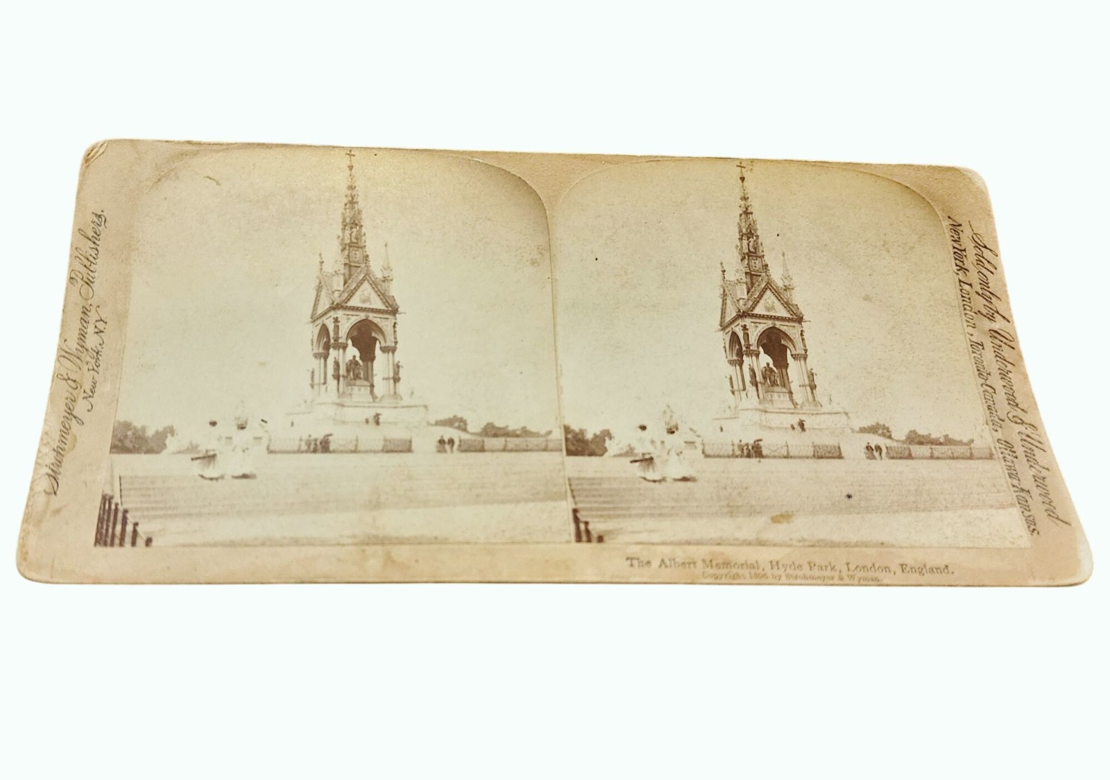 Antique 1896 Stereoview Card Of The Albert Memorial Hyde Park London England