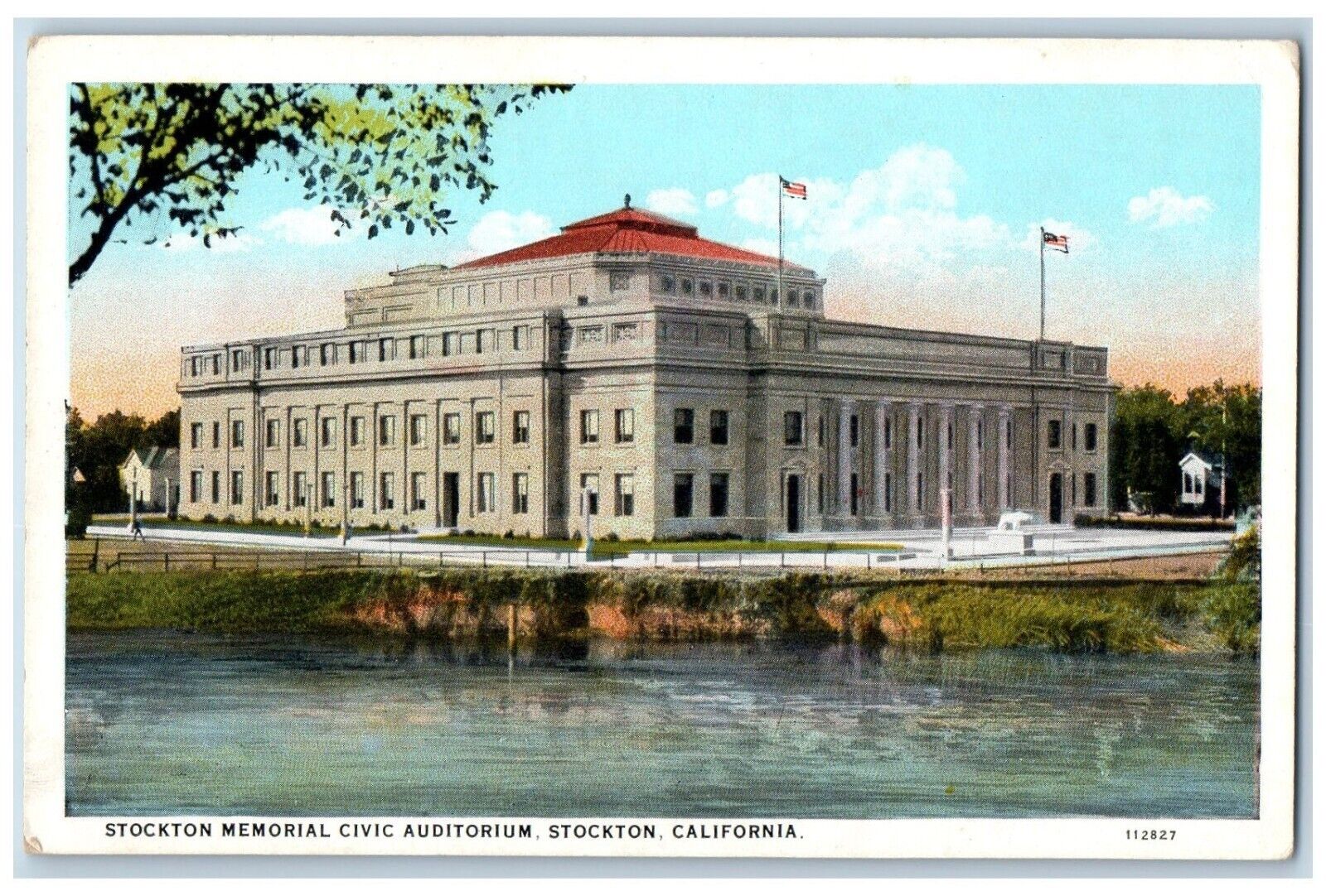 Stockton California CA Postcard Stockton Memorial Civic Auditorium c1940 Vintage