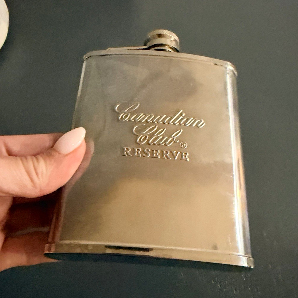 Canadian Club Silver Metal Hip Flask Distillery Advertising Flask
