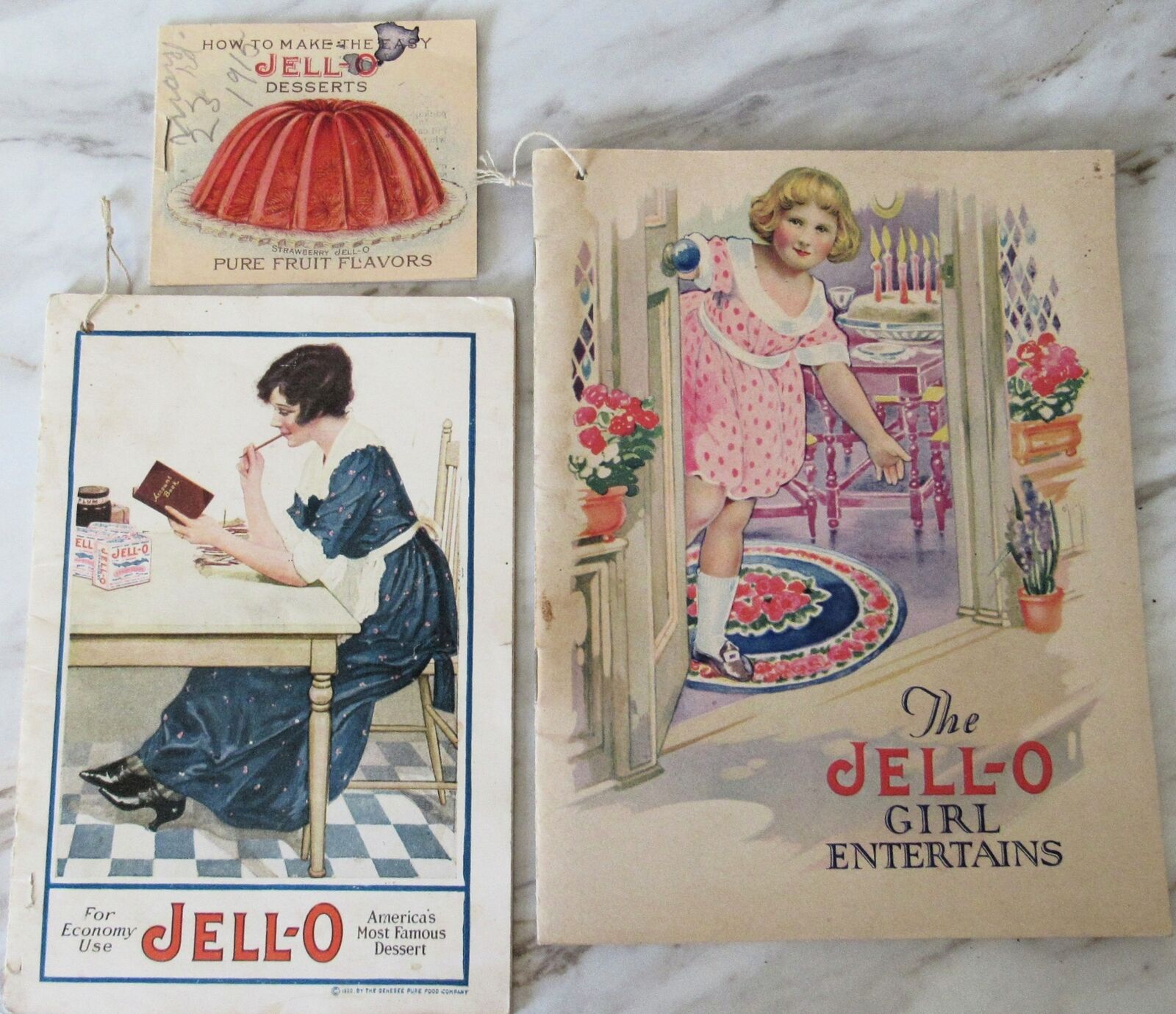Lot (3) Old 1920s Antique JELLO Recipe Books Cookbooks Girl Dessert Ice Cream