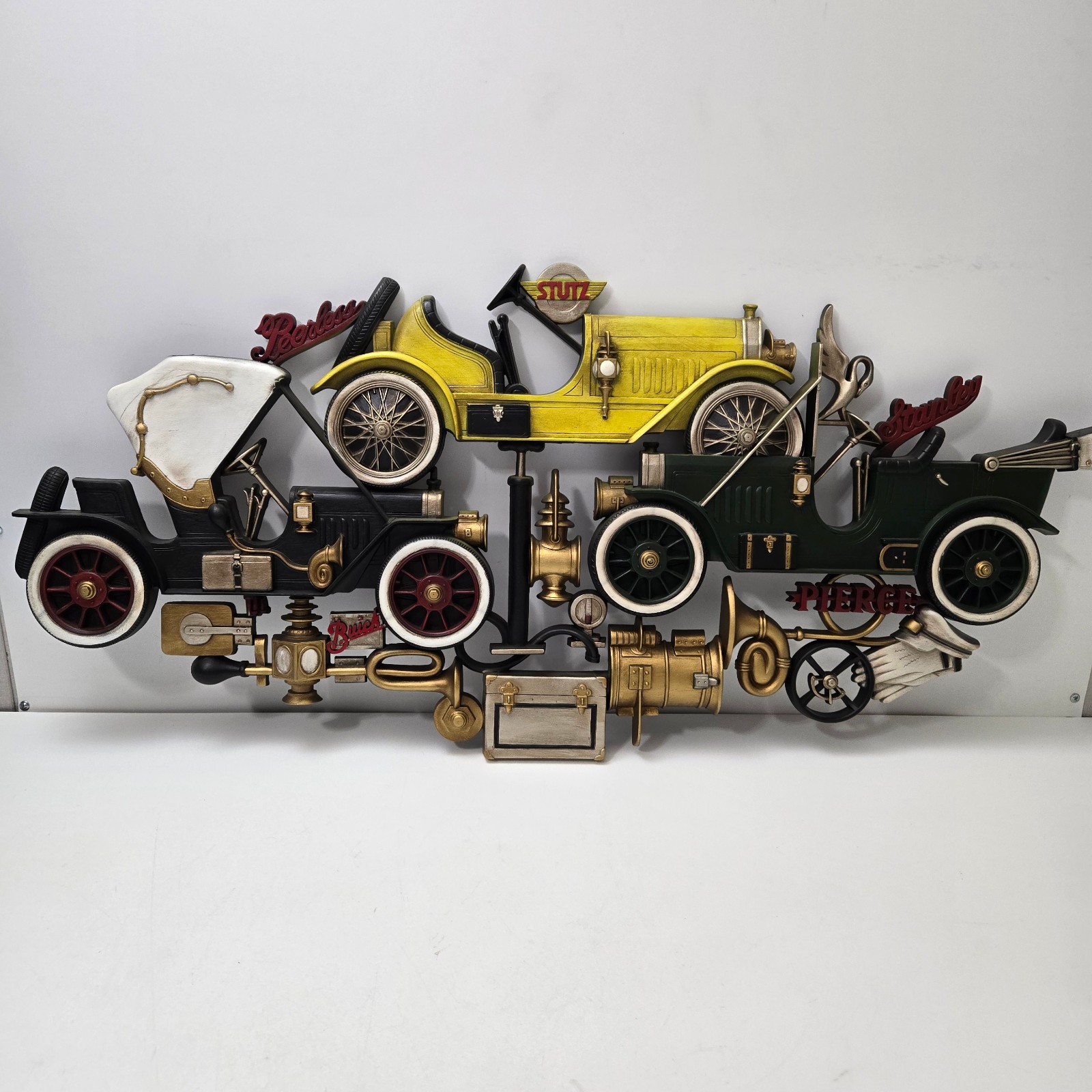 Vintage Mid Century Antique Cars 1972 Burwood 3D Wall Hanging Stutz Buick Pierce
