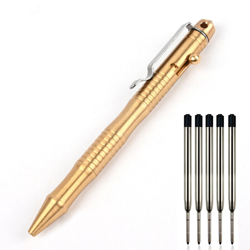 Brass Pen Bolt Action Design Ballpoint w/ 5pcs Refill EDC Pocket Tools Outdoor