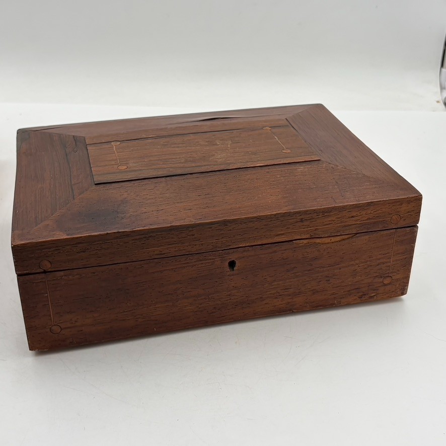 Antique Writing Box Mahogany Wood Desk Top Storage Box With Inlay 11