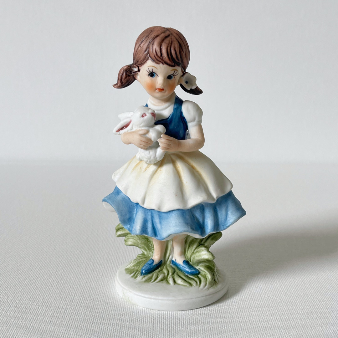 Vintage 1970s Napcoware Girl Figurine with Rabbit - Collectible, C-8613