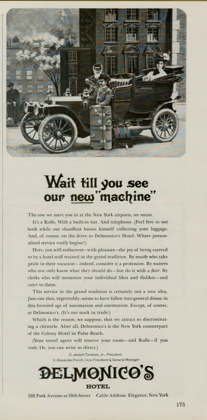 1963 Delmonico\'s Hotel New York City NYC Rolls Royce Vintage Print Ad 1963 Delmonico\'s Hotel New York City NYC Rolls Royce Vintage Print Ad