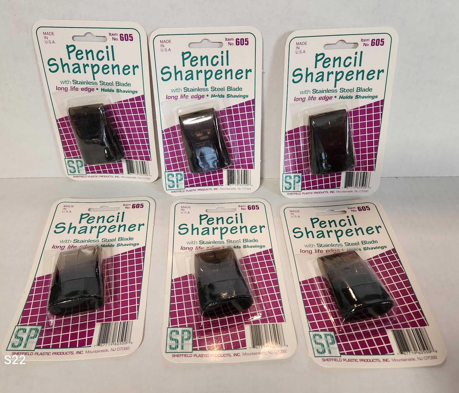Lot of 6 Vintage New NOS Sheffield Plastic Manual Dome Pencil Sharpener No 605