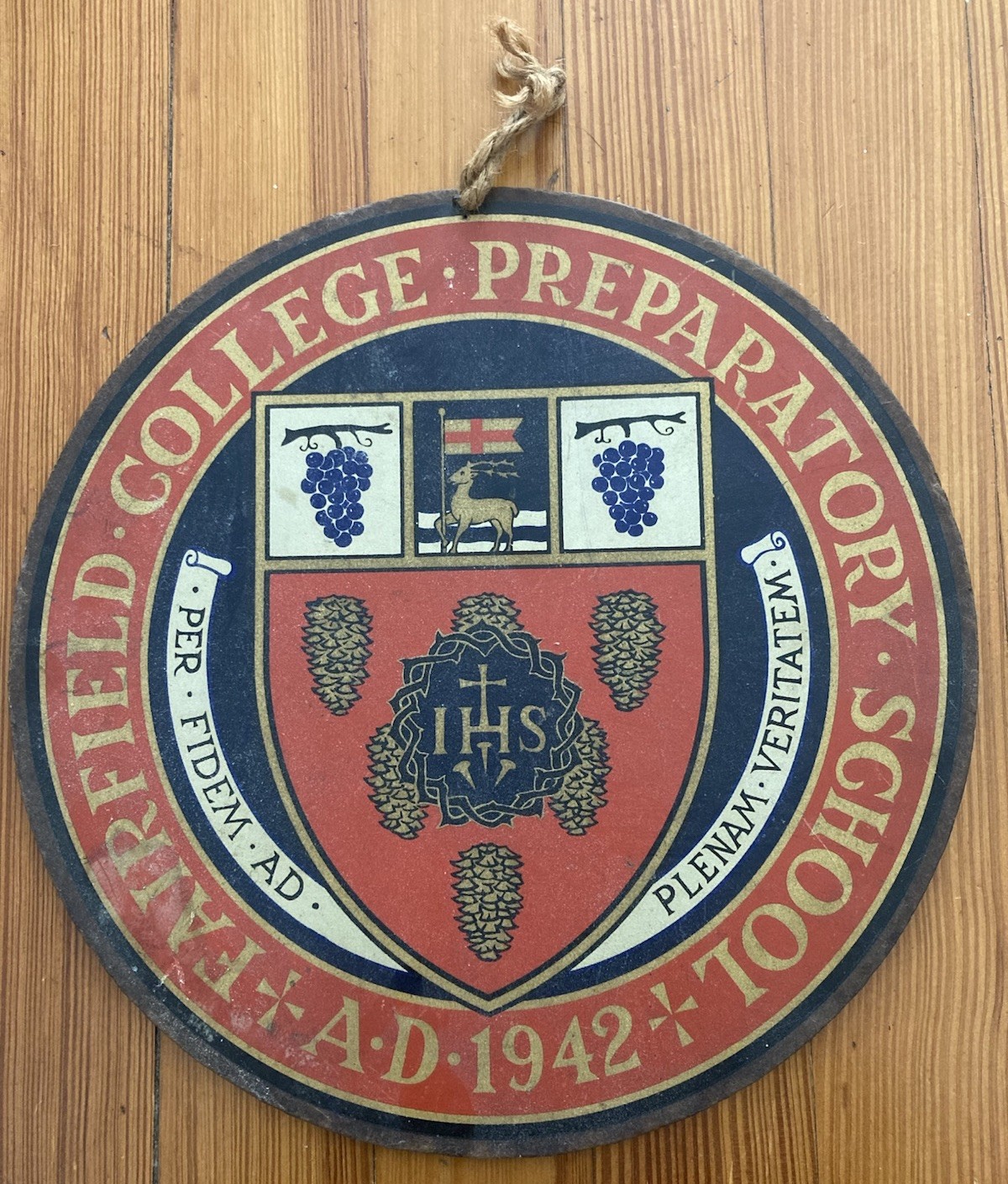 Vintage Fairfield “college” plaque wood sign University Connecticut Obsolete