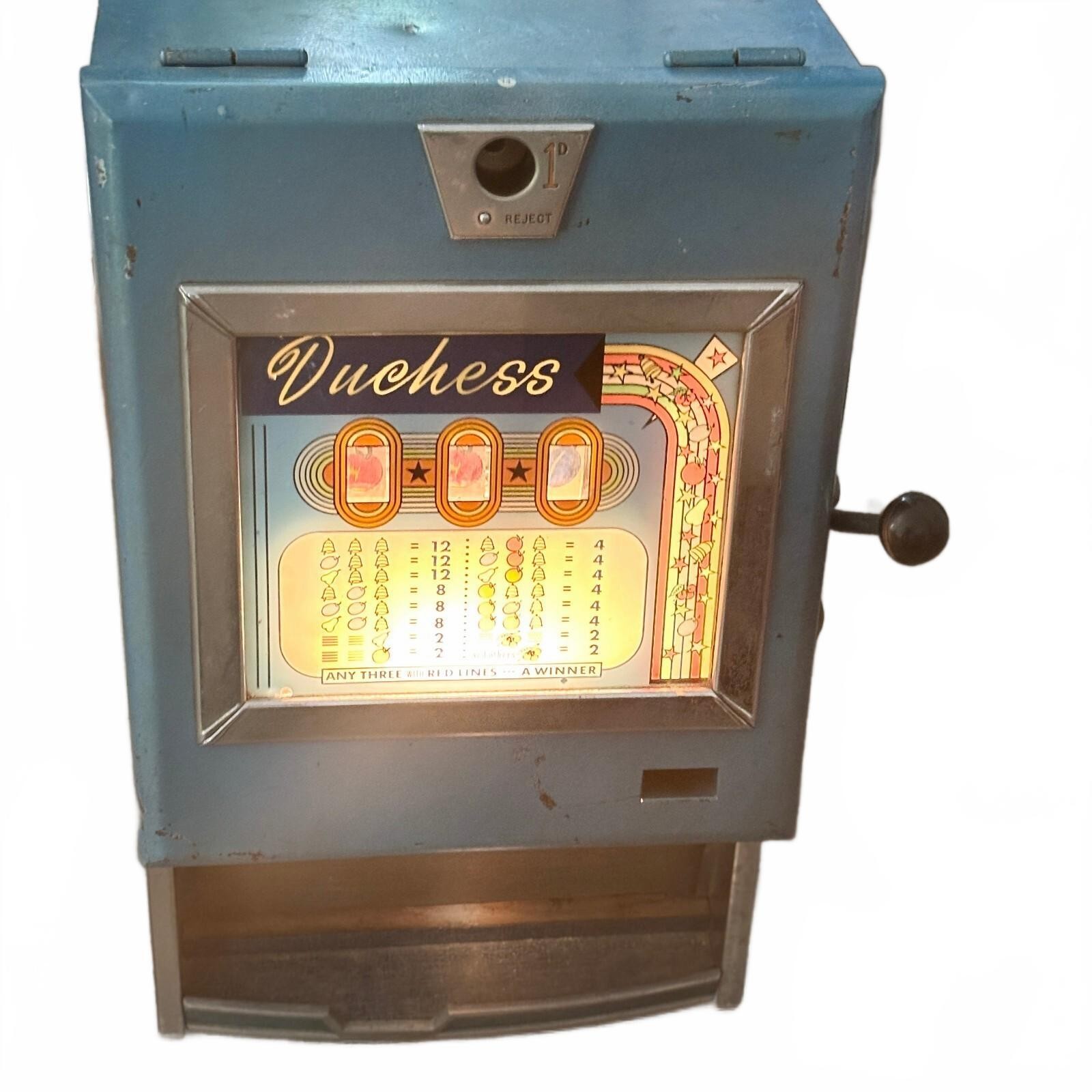 Vintage Duchess 1d Penny Slot Machine Wulff Beromat Mechanism Lights Up/REPAIR