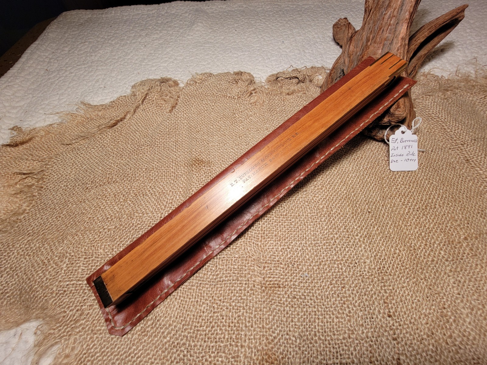 Antique E.T. Burrowes Portland Maine Inside Measuring Wood Folding Rule Pat 1891