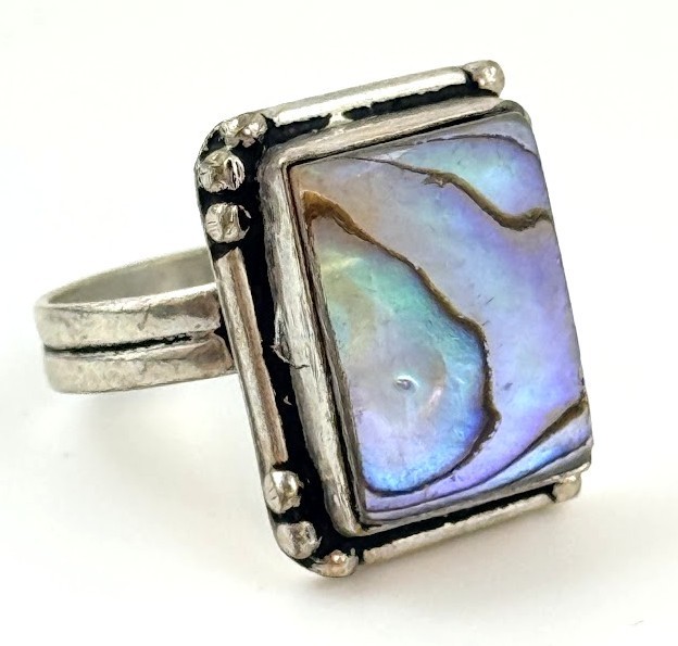 Vtg 925 Sterling Silver Ring Size 8 Rectangle 4.5G Shell Southwestern Artisan