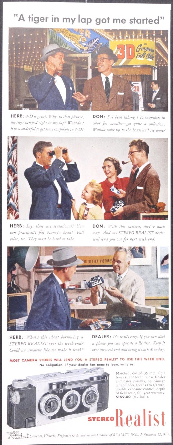 Vintage Magazine Ad 1954 Stereo Realist 3-D Camera