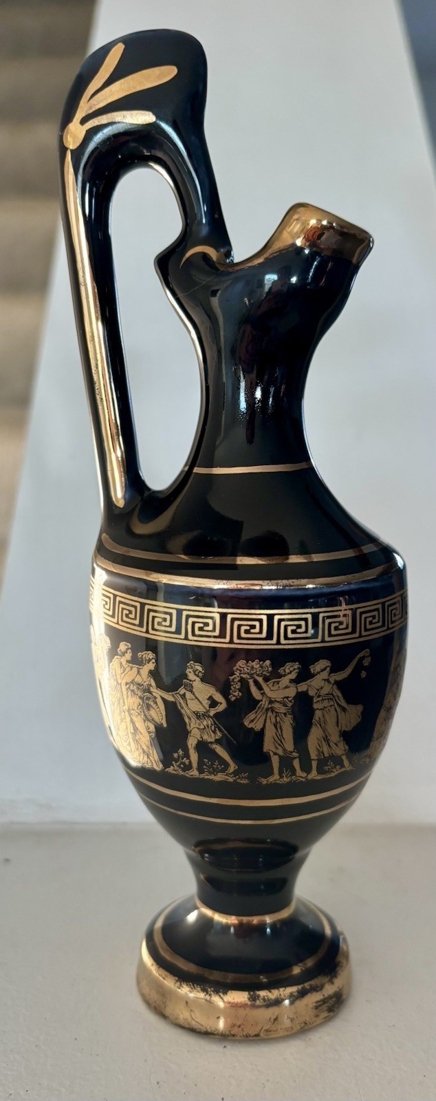 vintage black gold ceramic or ewer handmade in Greece, 24K gold pattern 8” vintage black gold ceramic or ewer handmade in Greece, 24K gold pattern 8”