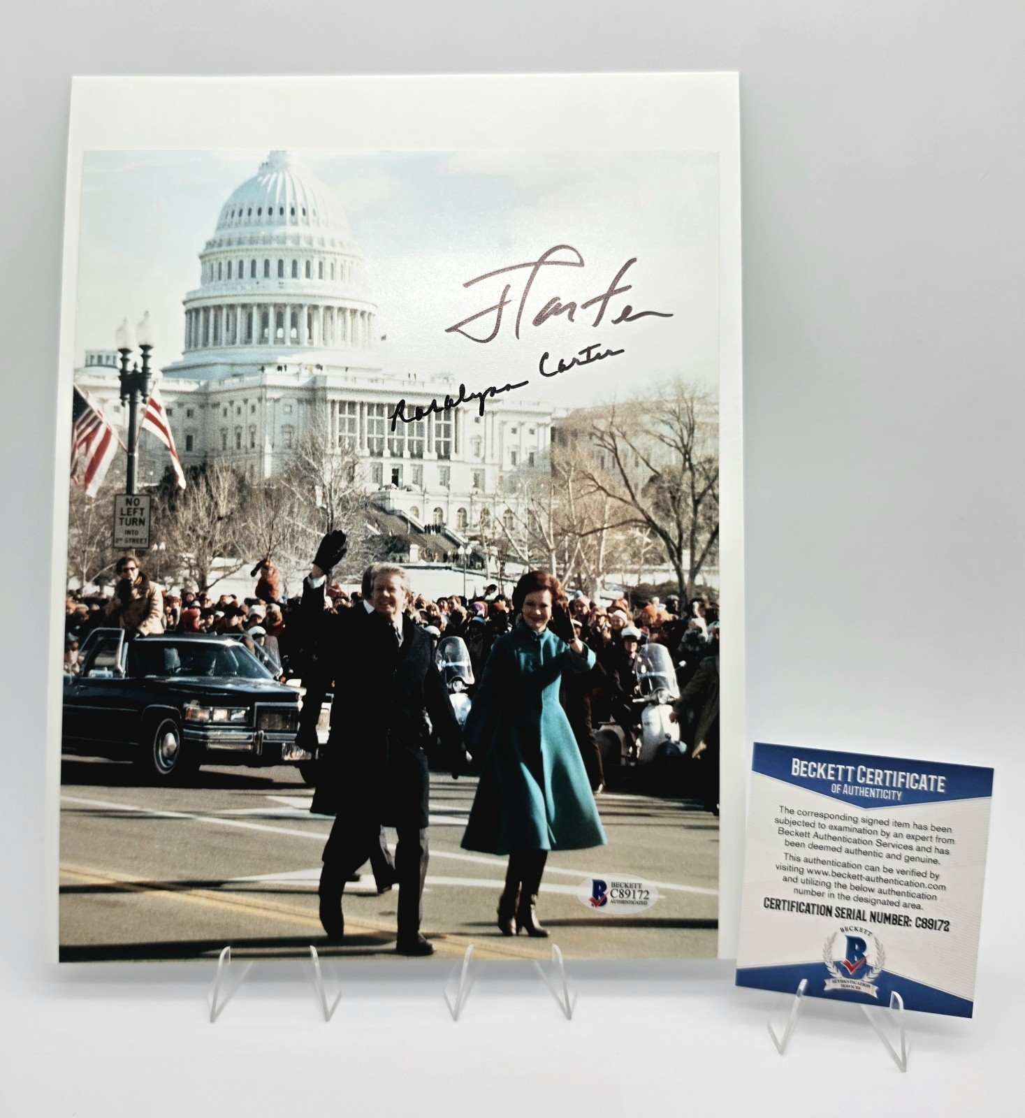 President Jimmy & Rosalynn Carter Signed 8x10 Victory Parade Photo BAS Beckett