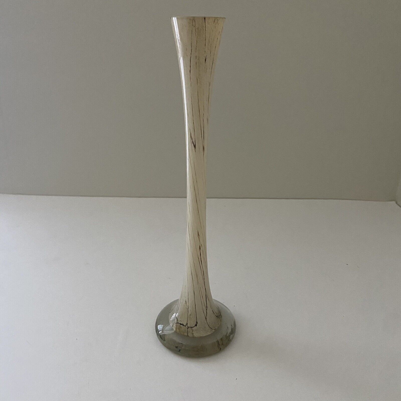 Jozefina Krosno Tall Slender Marble Brown/Cream Vase Hand Made Poland