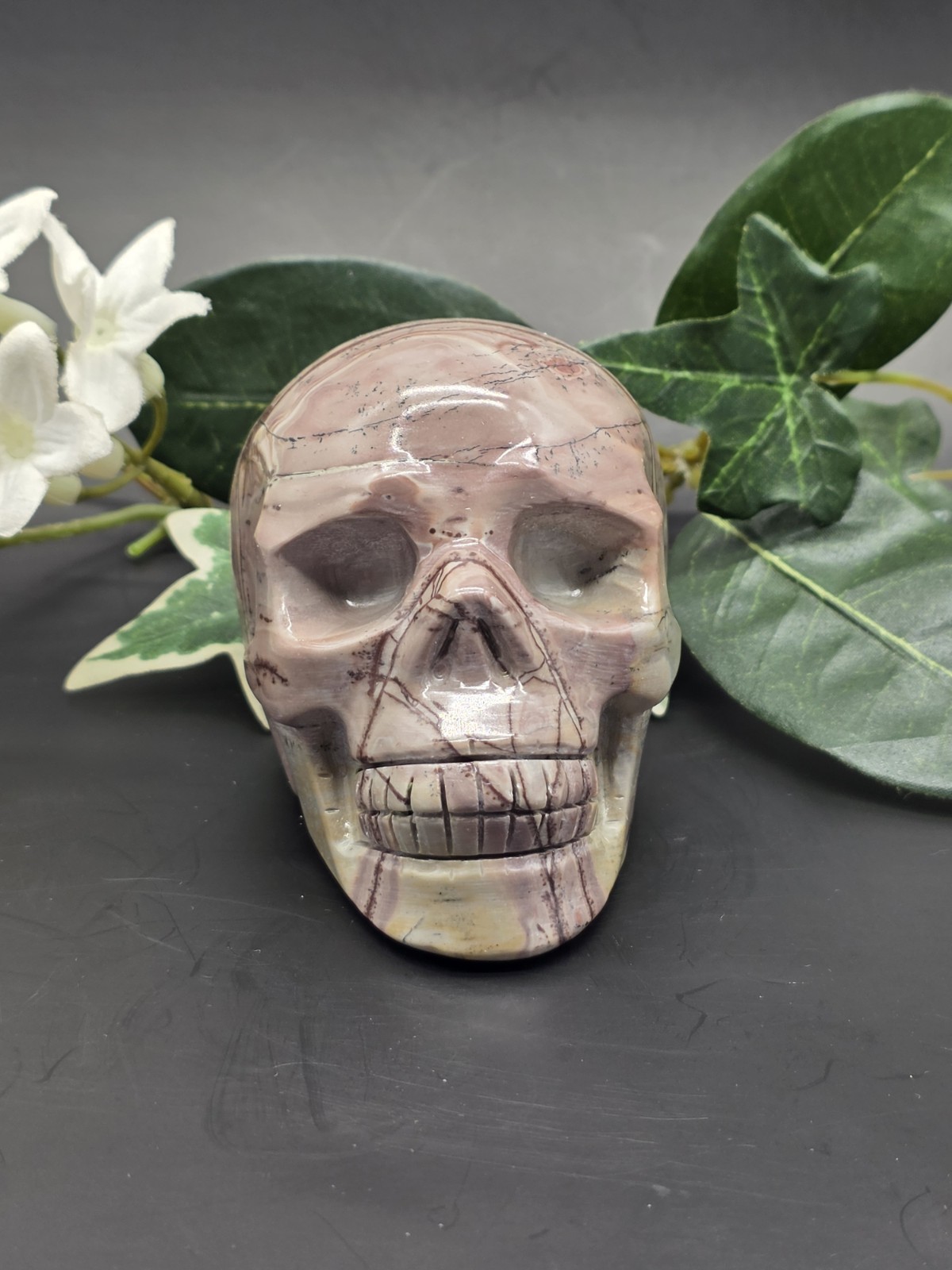 Pink Picture Jasper Skull, Crystal Skull Carving, Hand Carved Jasper Skull