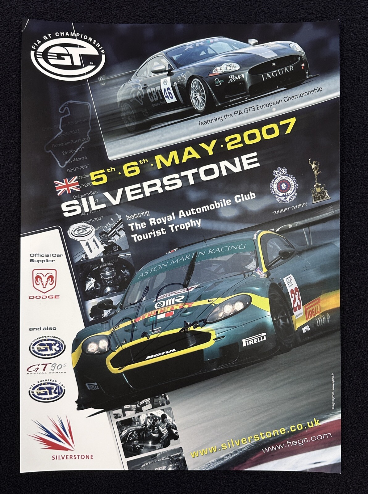 Davies SIGNED Aston Martin DBR9 2007 FIA GT Tourist Trophy Poster Silverstone