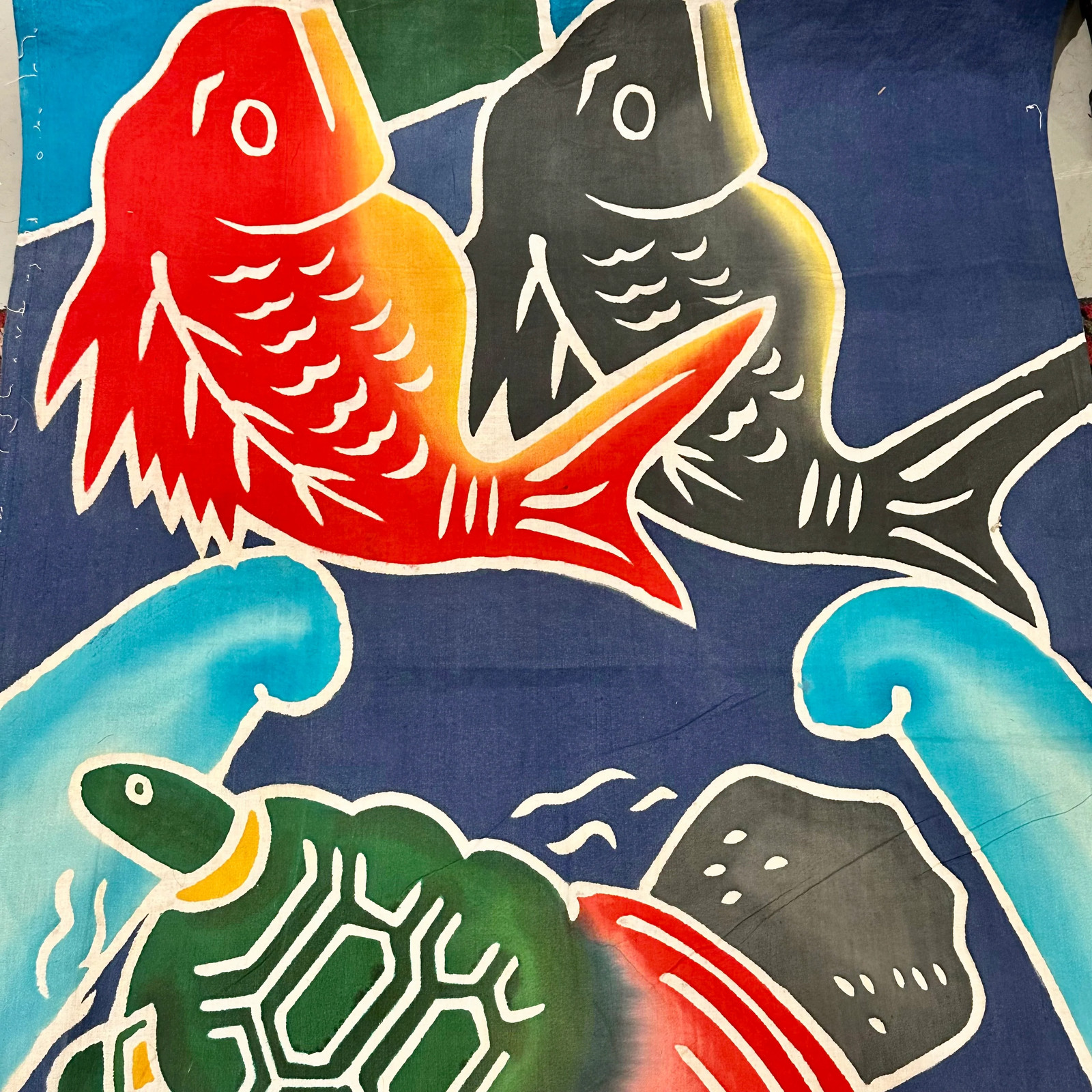 Antique Japanese Festival Banner w/ Koi Turtle Crane Shochikubai 12\'