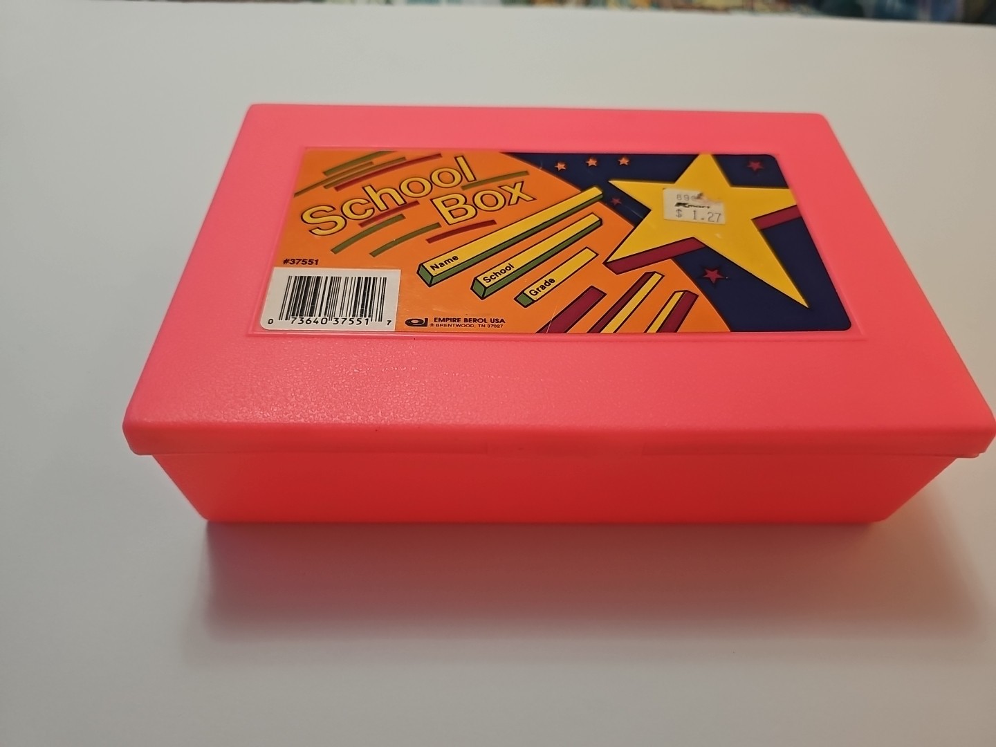 VINTAGE 1990s EMPIRE PLASTIC NEON HOT PINK SCHOOL BOX PENCIL / SUPPLIES BOX MINT