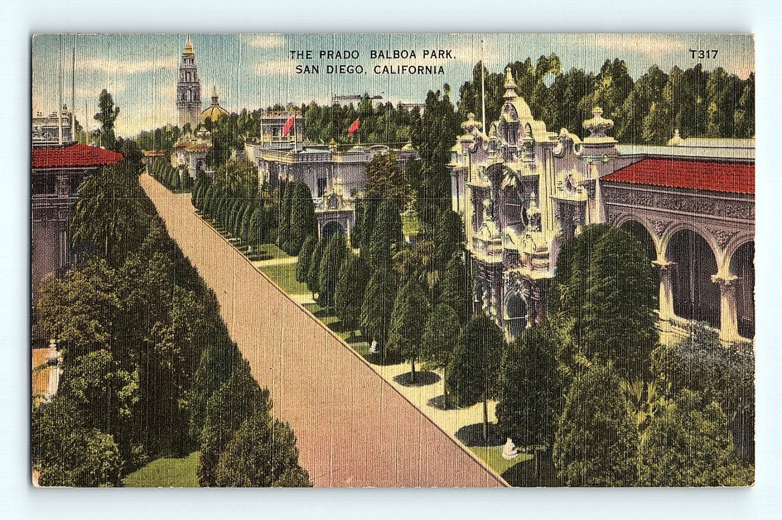 c1940s San Diego California The Prado Balboa Park Road Linen Postcard G6