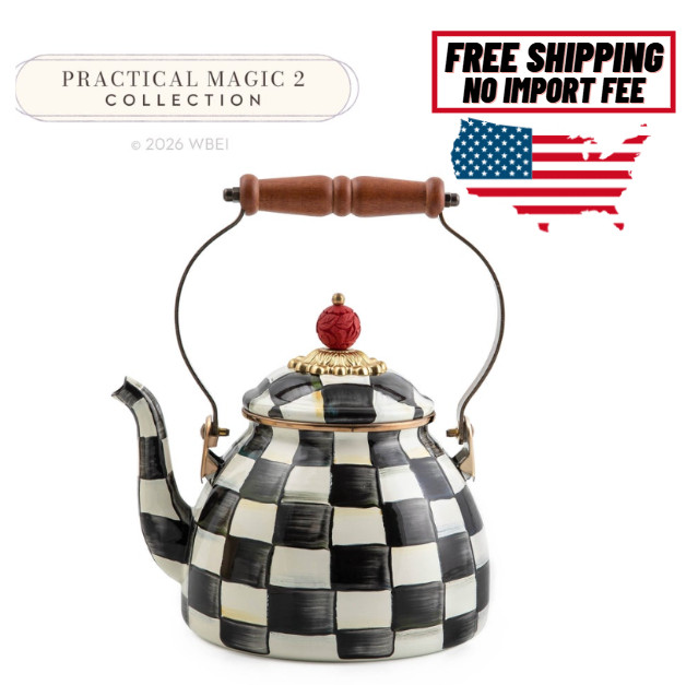 MacKenzie-Childs Courtly Check 2 Quart Tea Kettle, No Import Fee