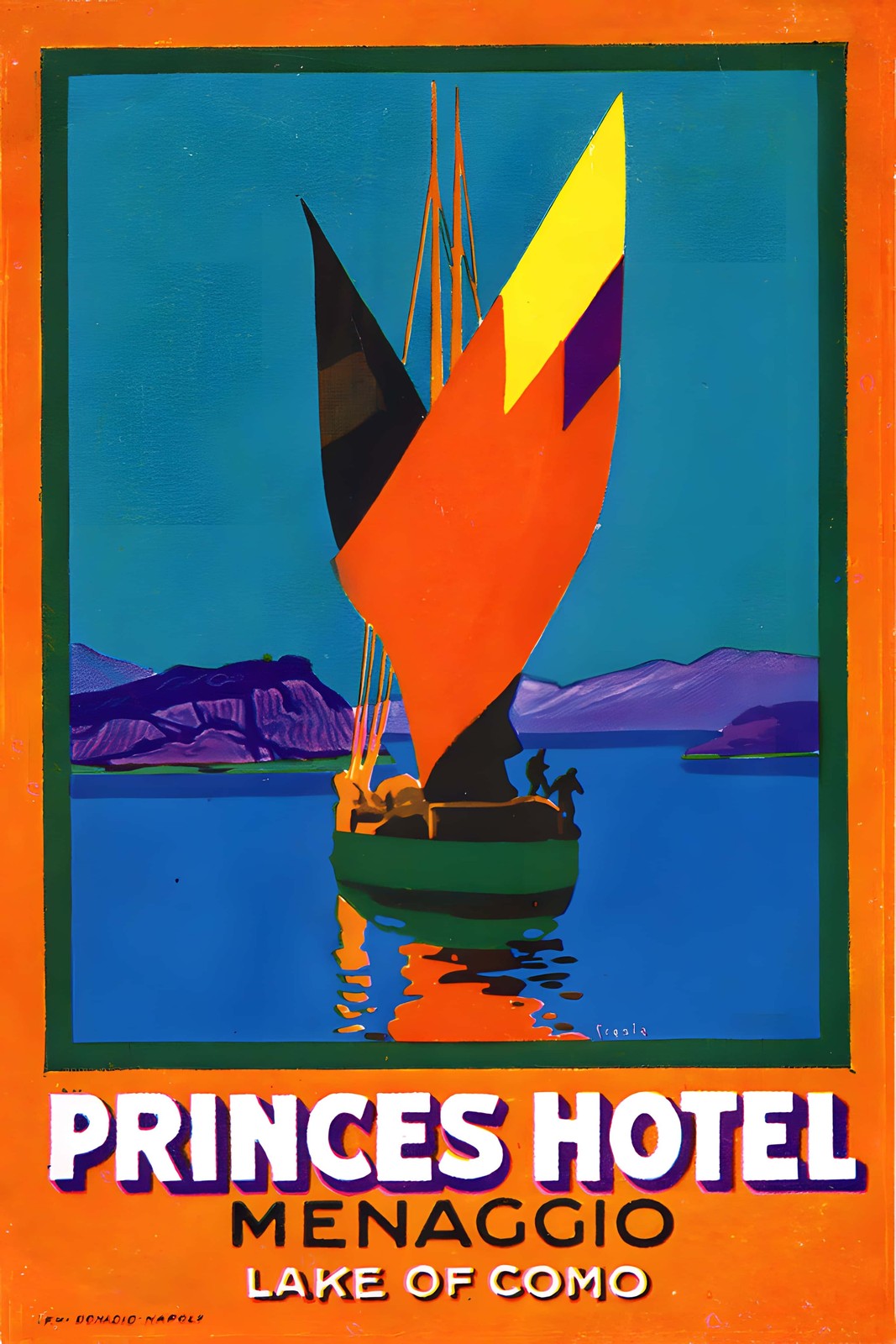 Princes Hotel Menaggio Lake Como Poster 🇮🇹 - 1930s Art Deco Travel - 24x36” -