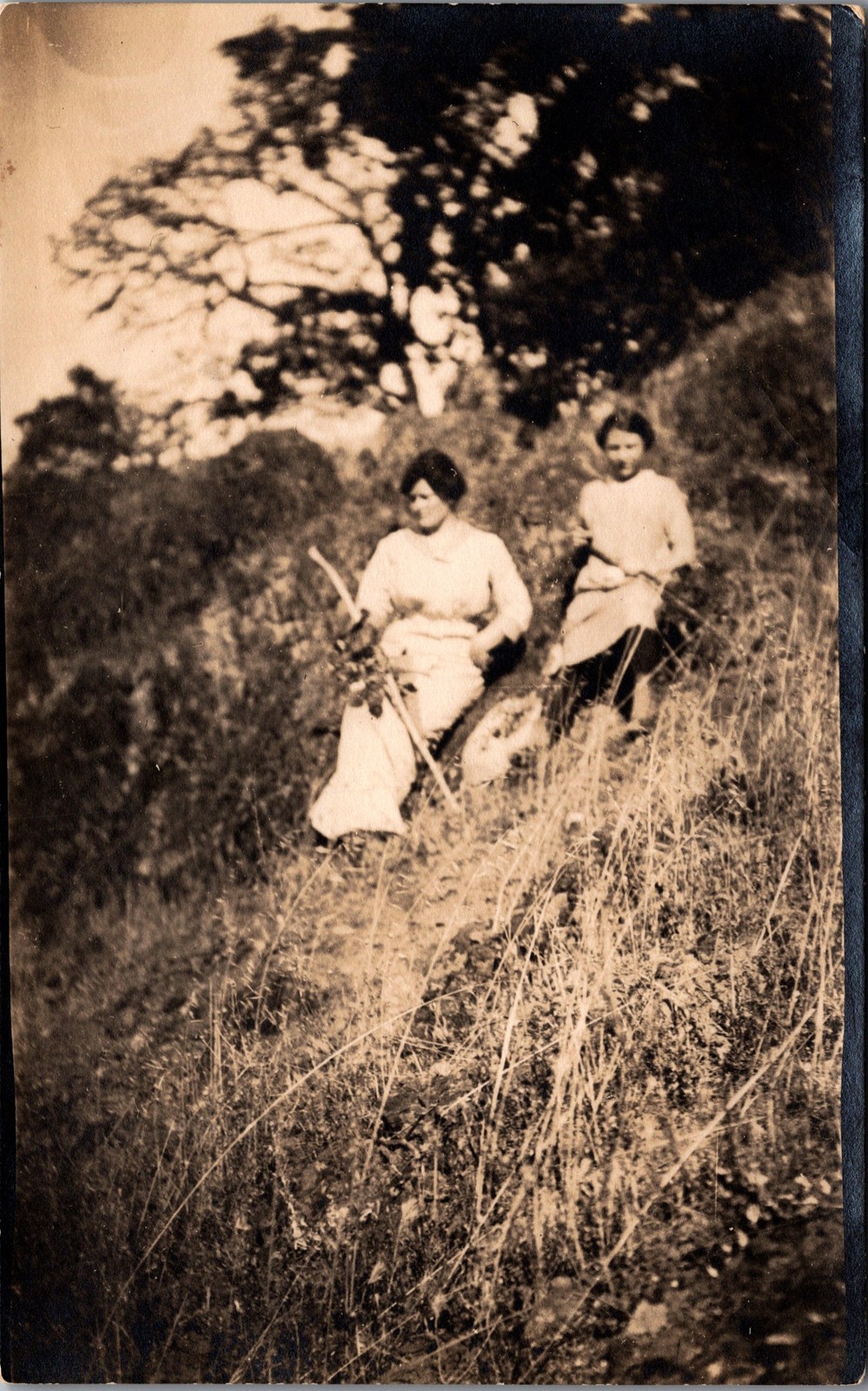 Antique RPPC Postcard Two Women on Hillside Early 1900s Photography