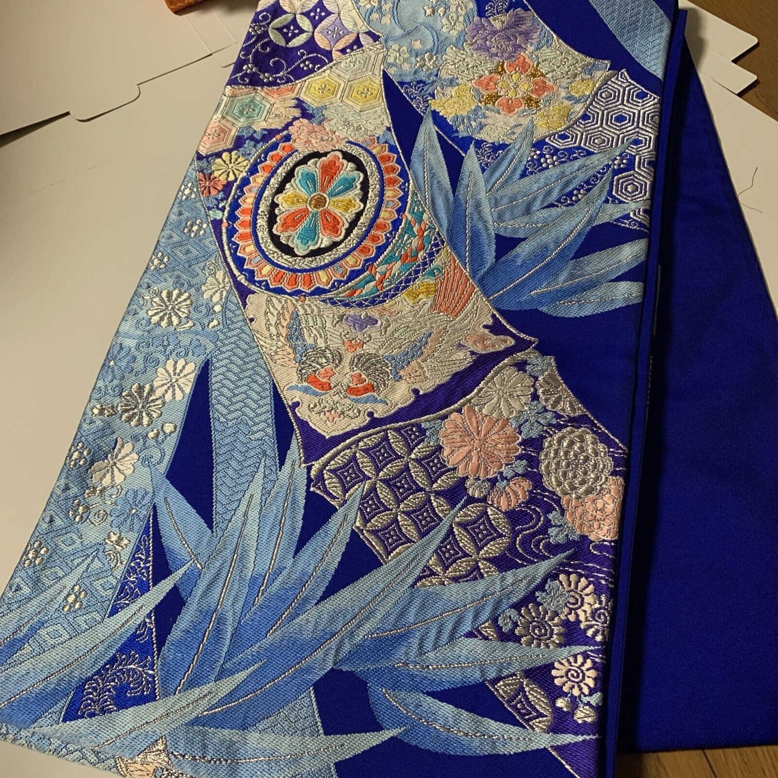 Japanese kimono  FUKURO  obi  SILK100%  blue silver sky blue.